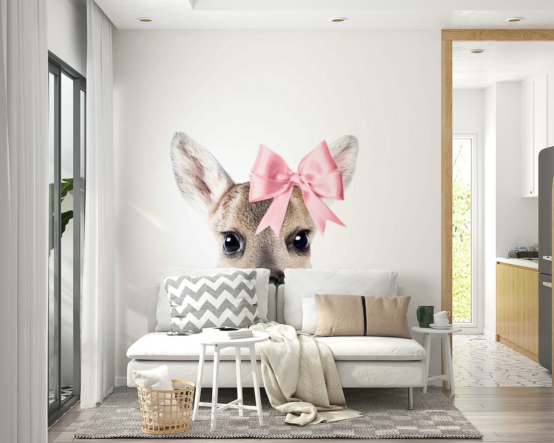 Deer with bow wall mural showcasing woodland beauty

