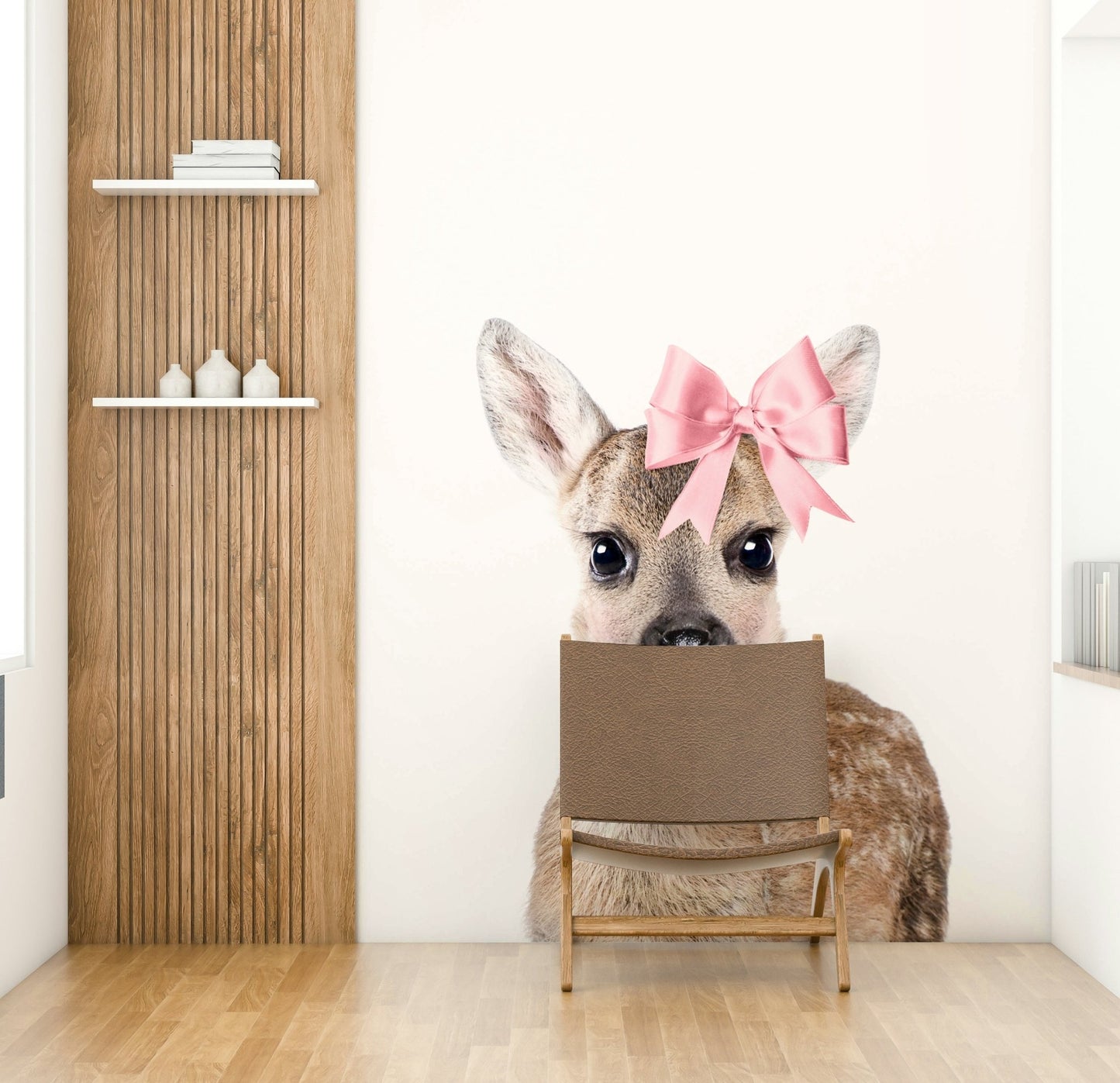 Serene deer with bow wall mural for a calming space

