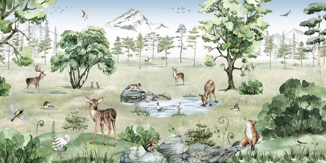 Watercolor Deer Forest summer Animals Wallpaper