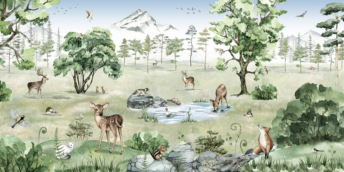 Watercolor Deer Forest summer Animals Wallpaper
