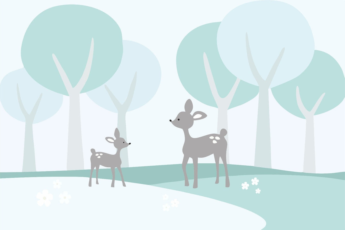 Nursery Area Fawn in Forest Wallpaper Mural in your room — zoomed