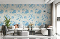 Artistic blue botanical wallpaper for a stylish entryway