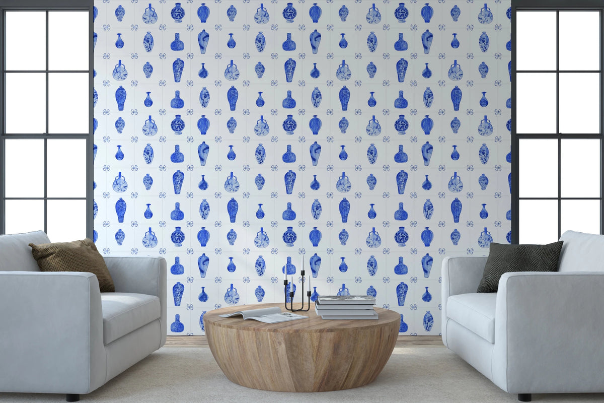 Delft Tile Blue & White Porcelain Wallpaper Pattern
