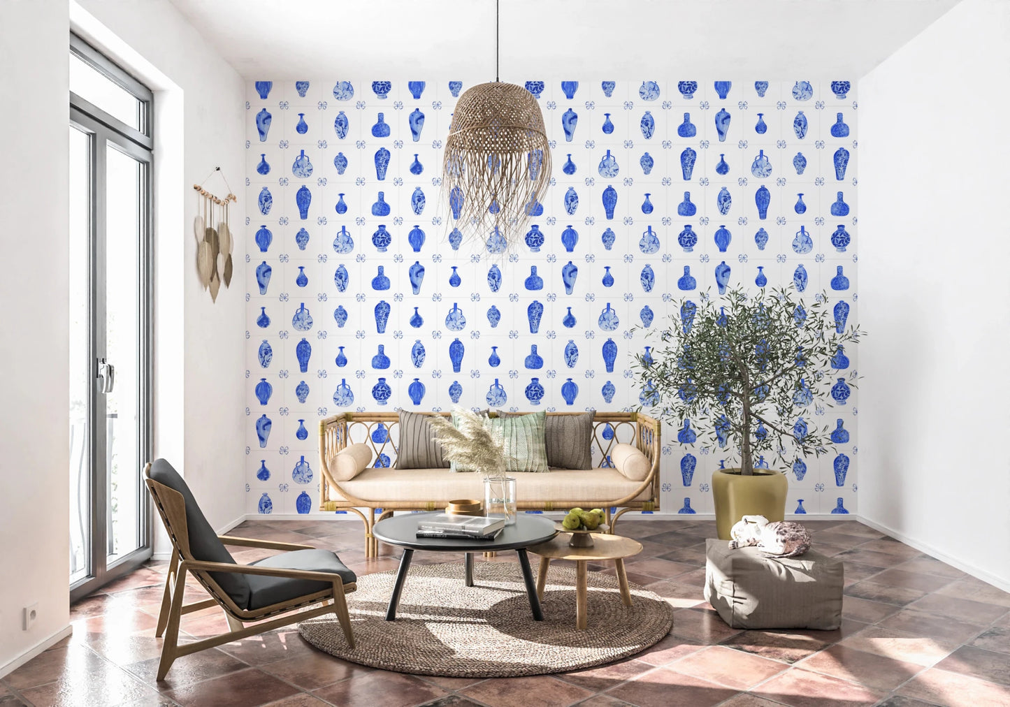 Delft Tile Blue & White Porcelain Wallpaper⁠