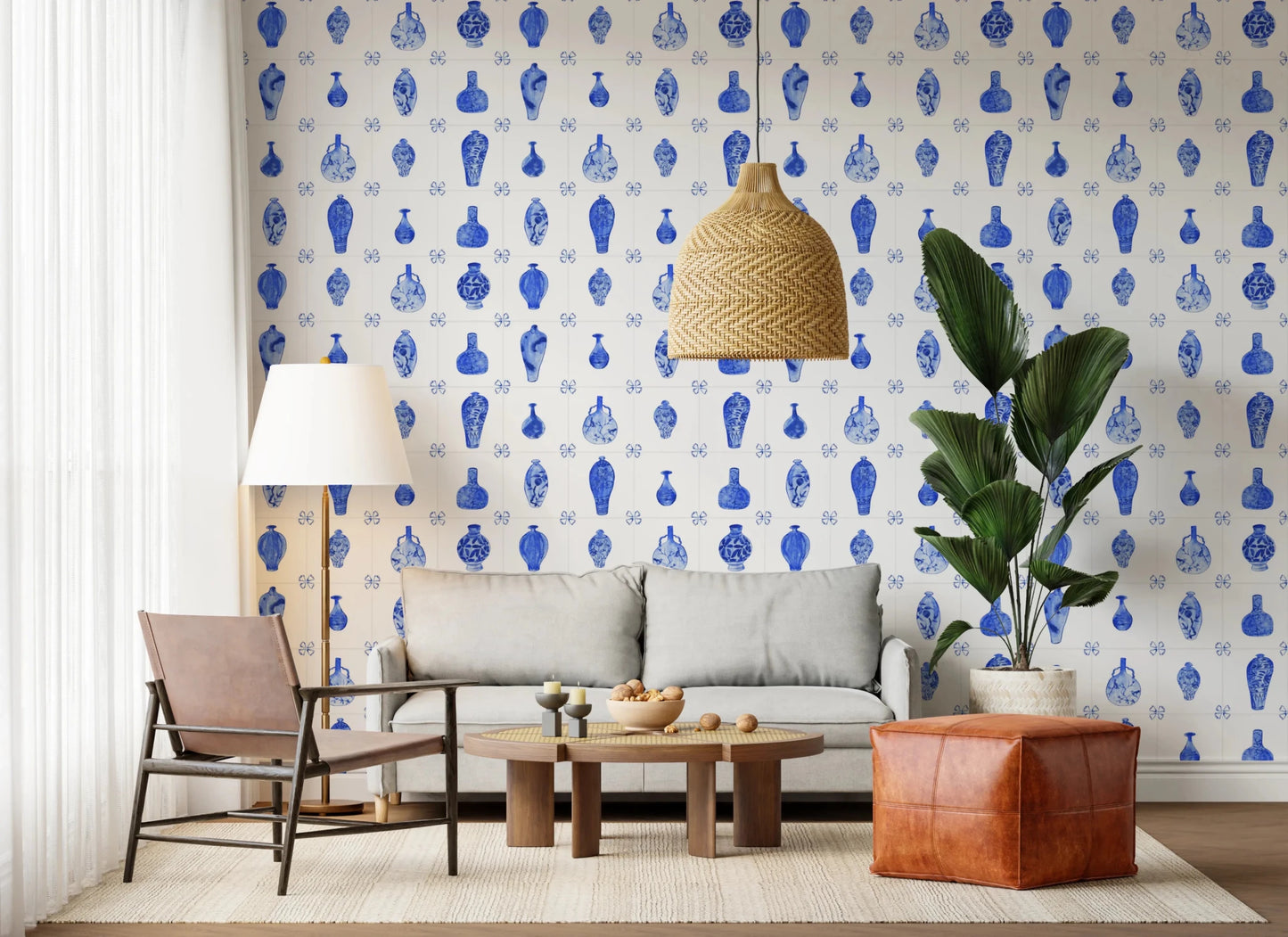 Delft Tile Blue & White Porcelain Wallpaper⁠
