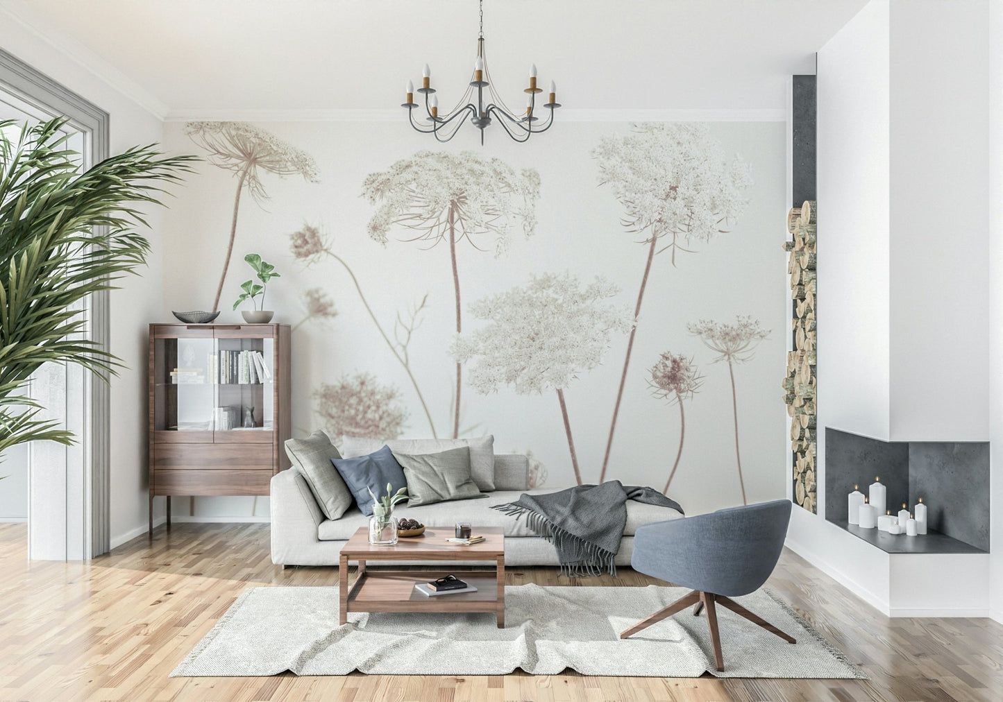 Delicate Beauty wall mural in a bright living room setting.