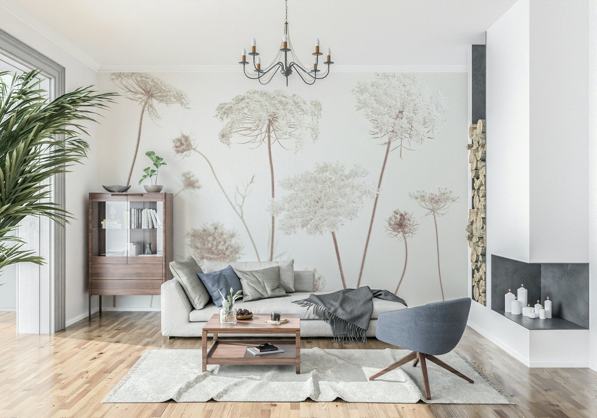Delicate Beauty wall mural in a bright living room setting.