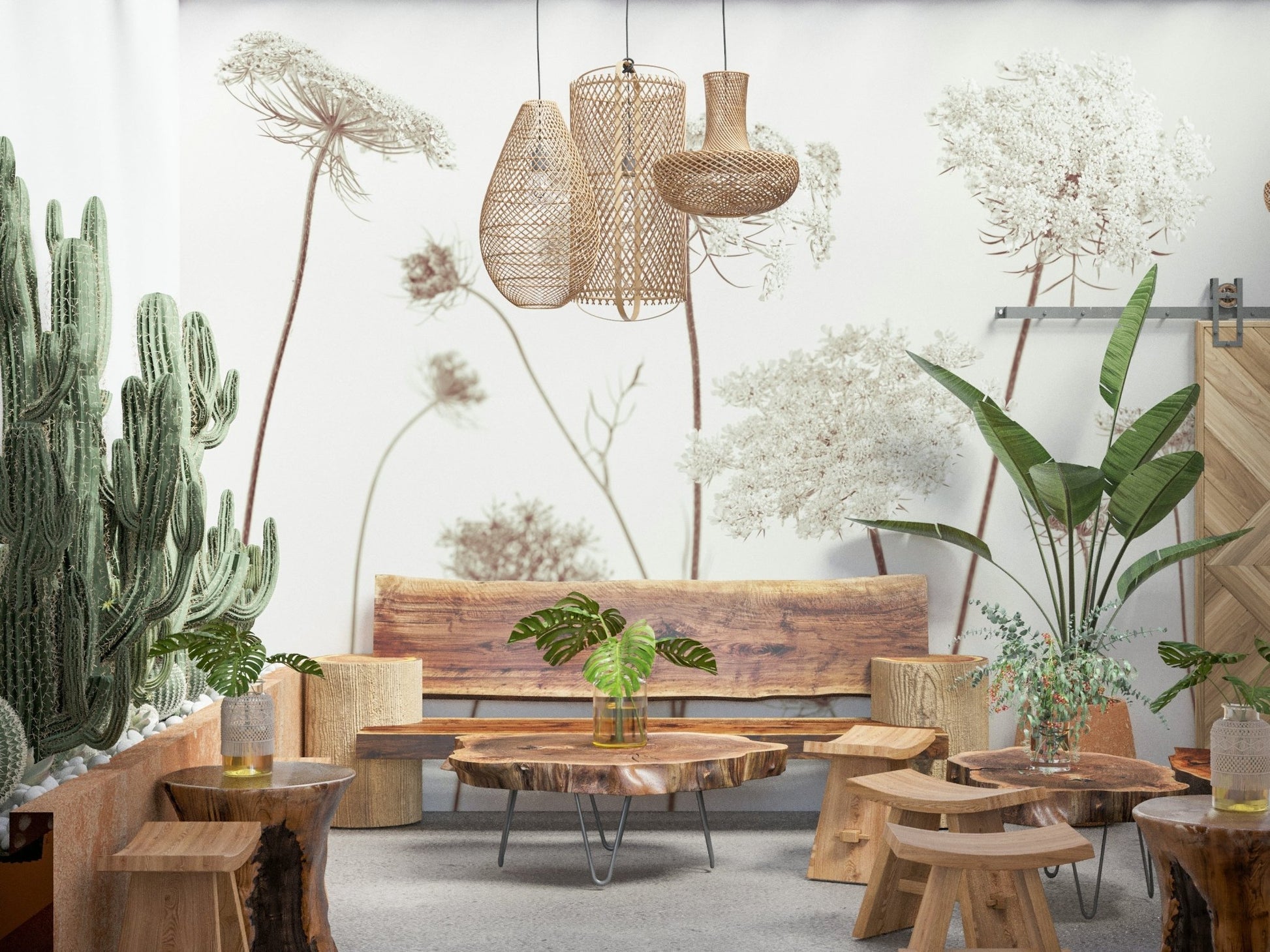 Soft floral wallpaper for a peaceful master bedroom feature wall.