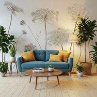 Delicate Beauty wallpaper behind a minimalist study desk.