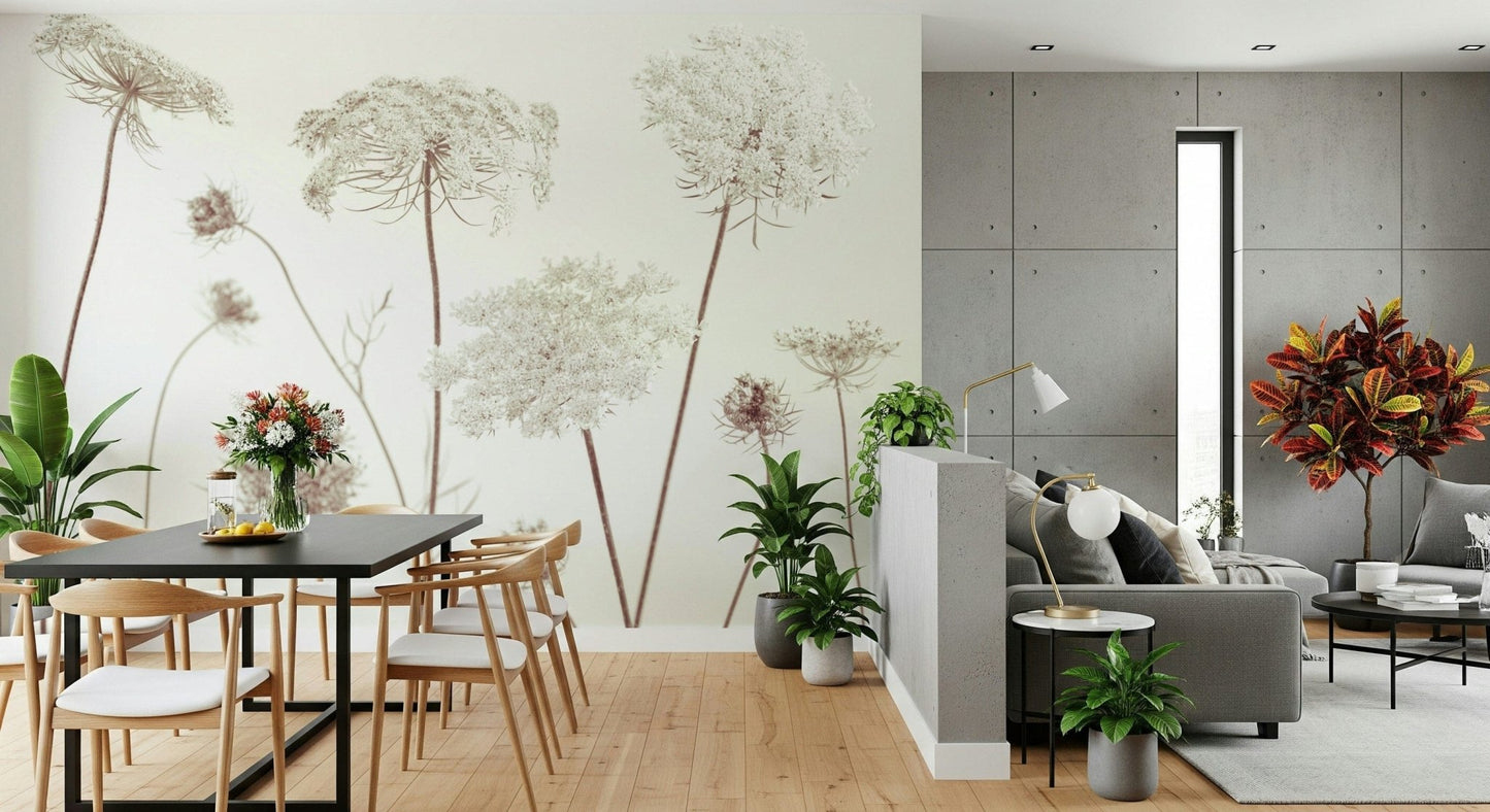 Artistic botanical wallpaper for a professional office interior.
