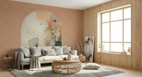 Delicate Bloom Frame Wall Mural accents a chic entryway mirror.