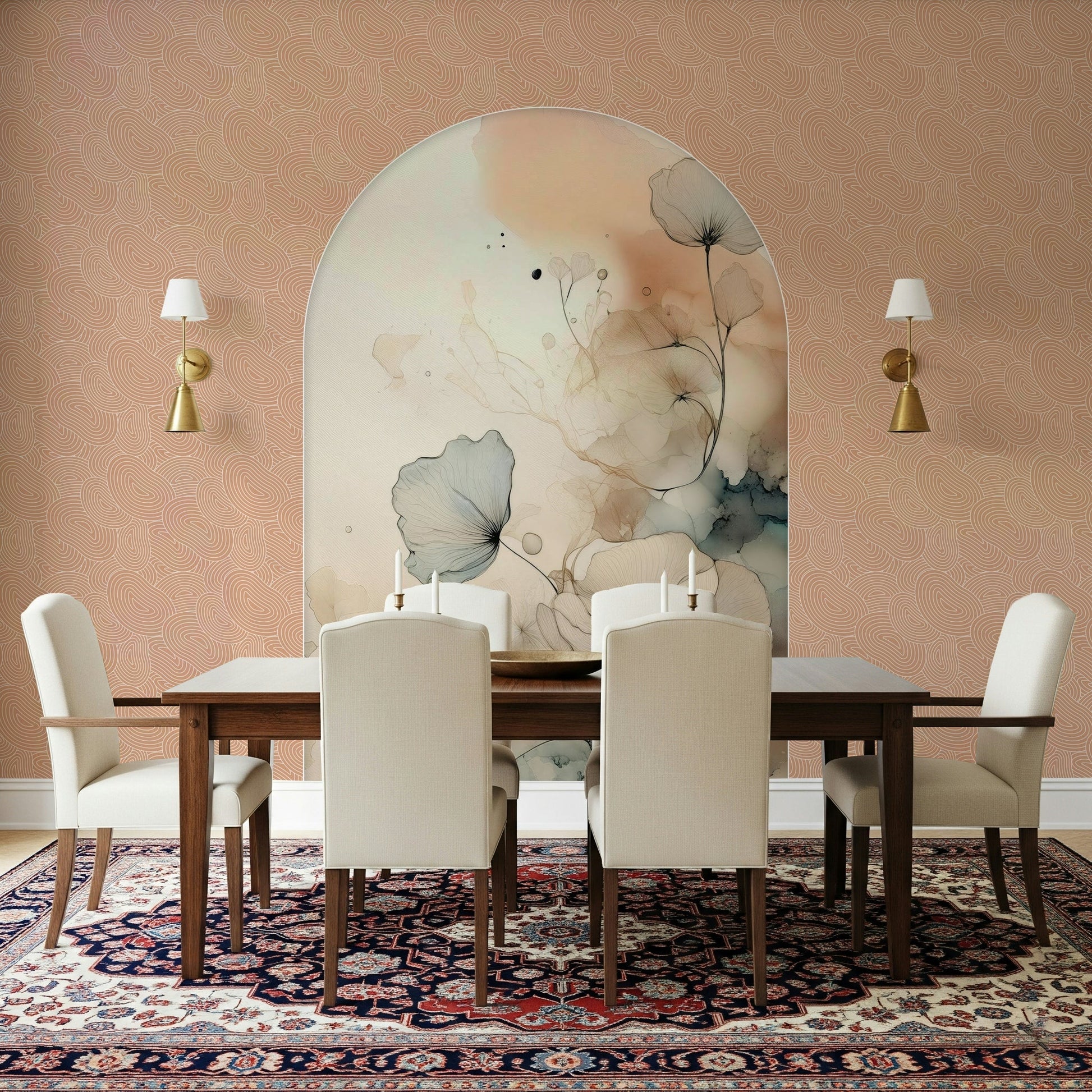 A sophisticated living space showcasing the Bloom Frame border.