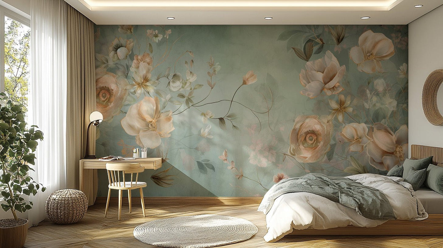 Sophisticated flower mural with gentle charm C179