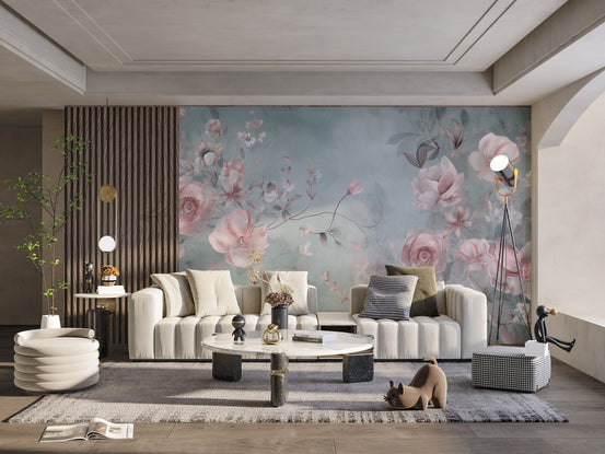 Elegant pink blooming flower wall mural C180

