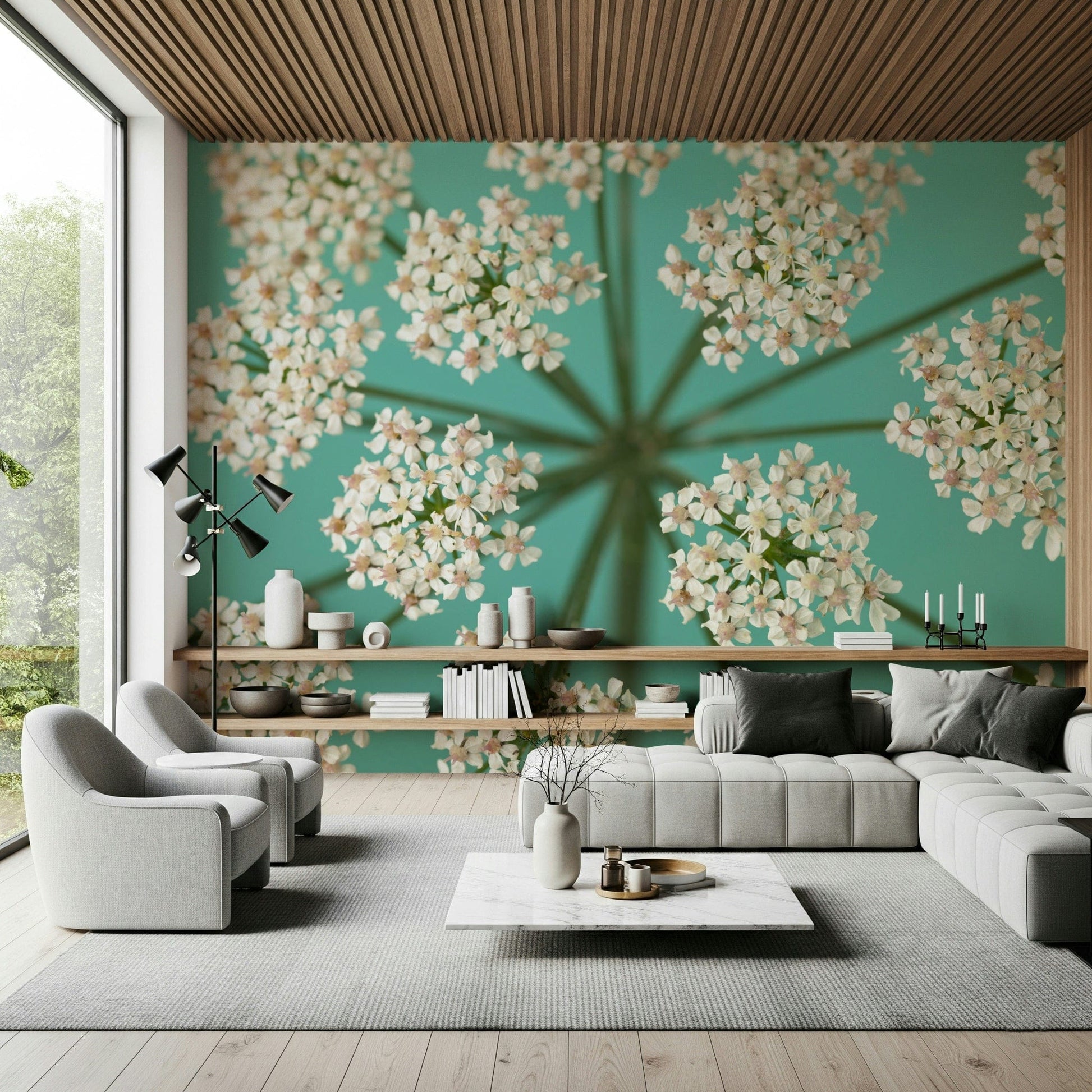 Floral Delicate Blooms wallpaper for walls close-up pattern design.