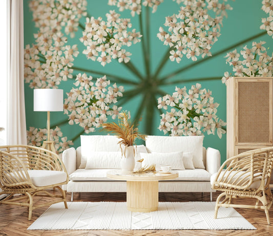 Delicate Blooms wall mural white flower cluster background print.