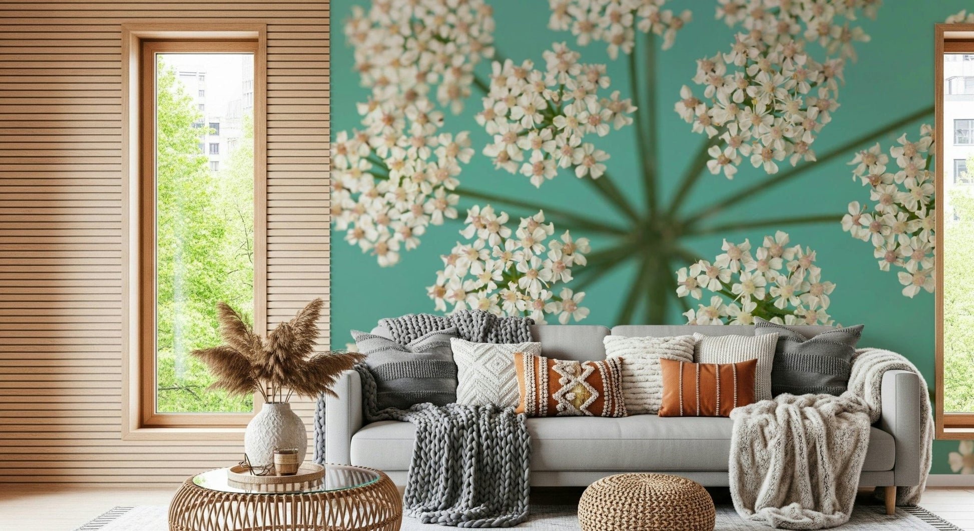 Soft focus Delicate Blooms wallcovering texture natural marine landscape.