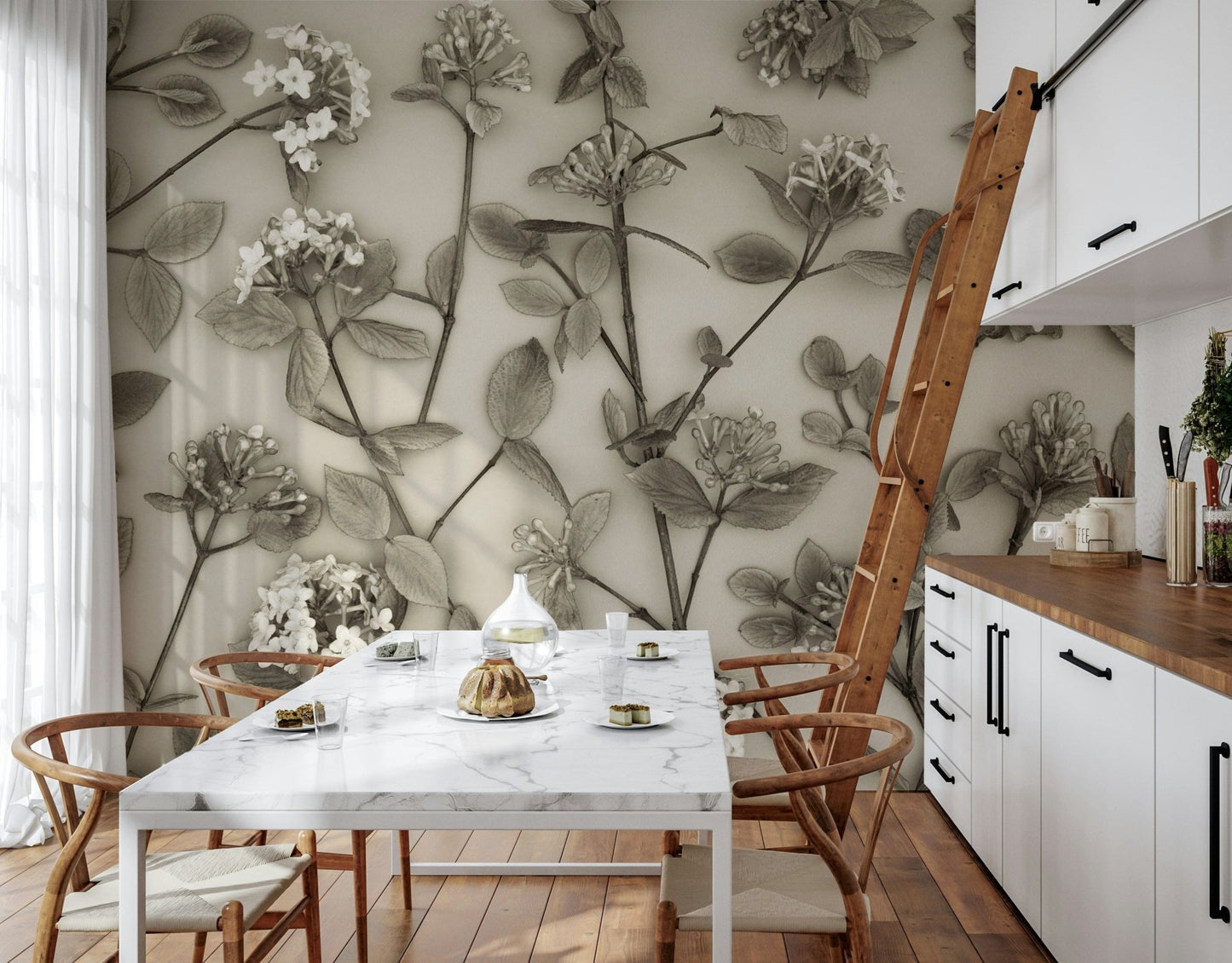 Elegant bloom motif print, Delicate Blossoms wall treatment texture., GD6700