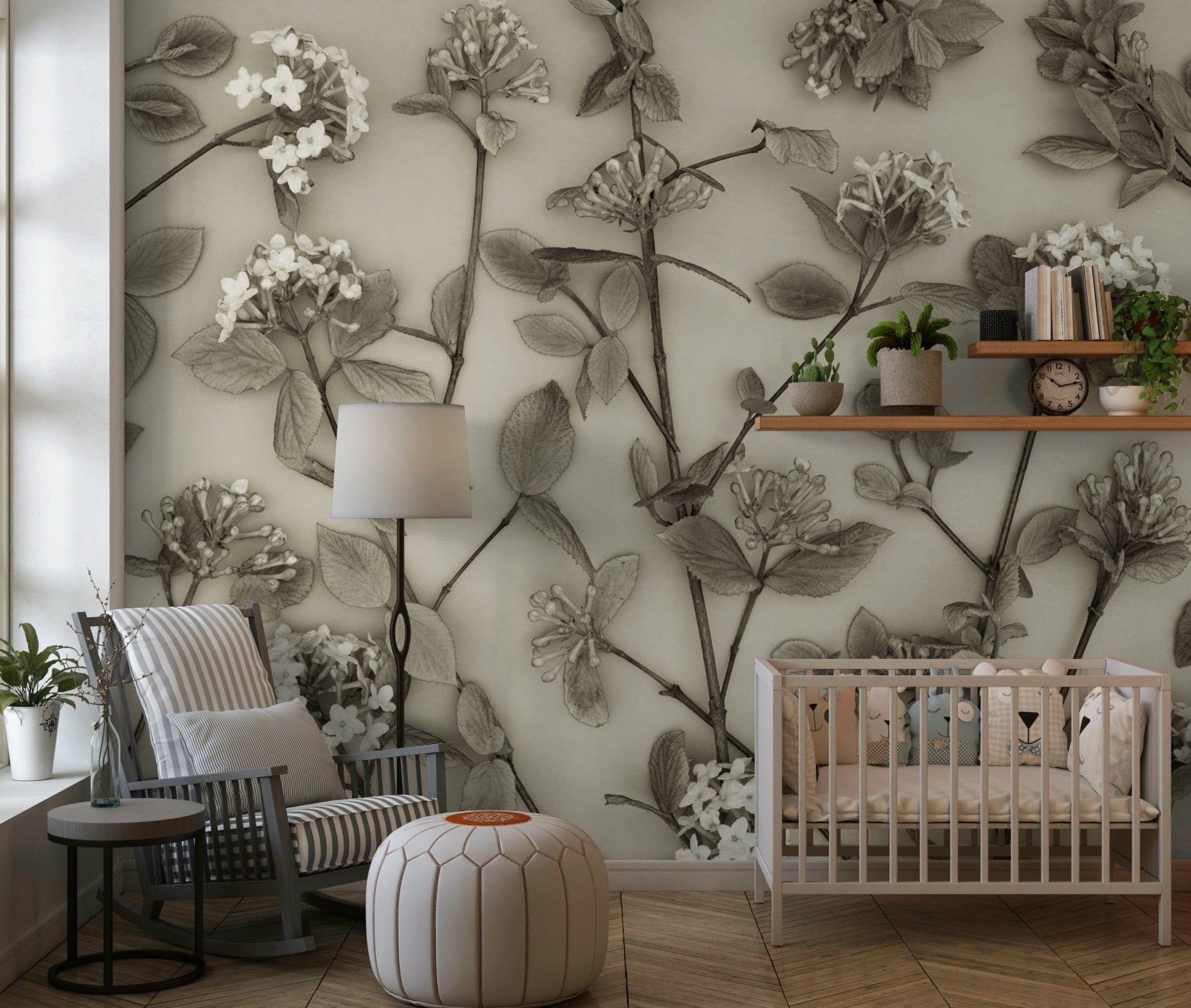 Botanical branches Delicate Blossoms paper, classic Spring bloom scene wall mural., GD6700