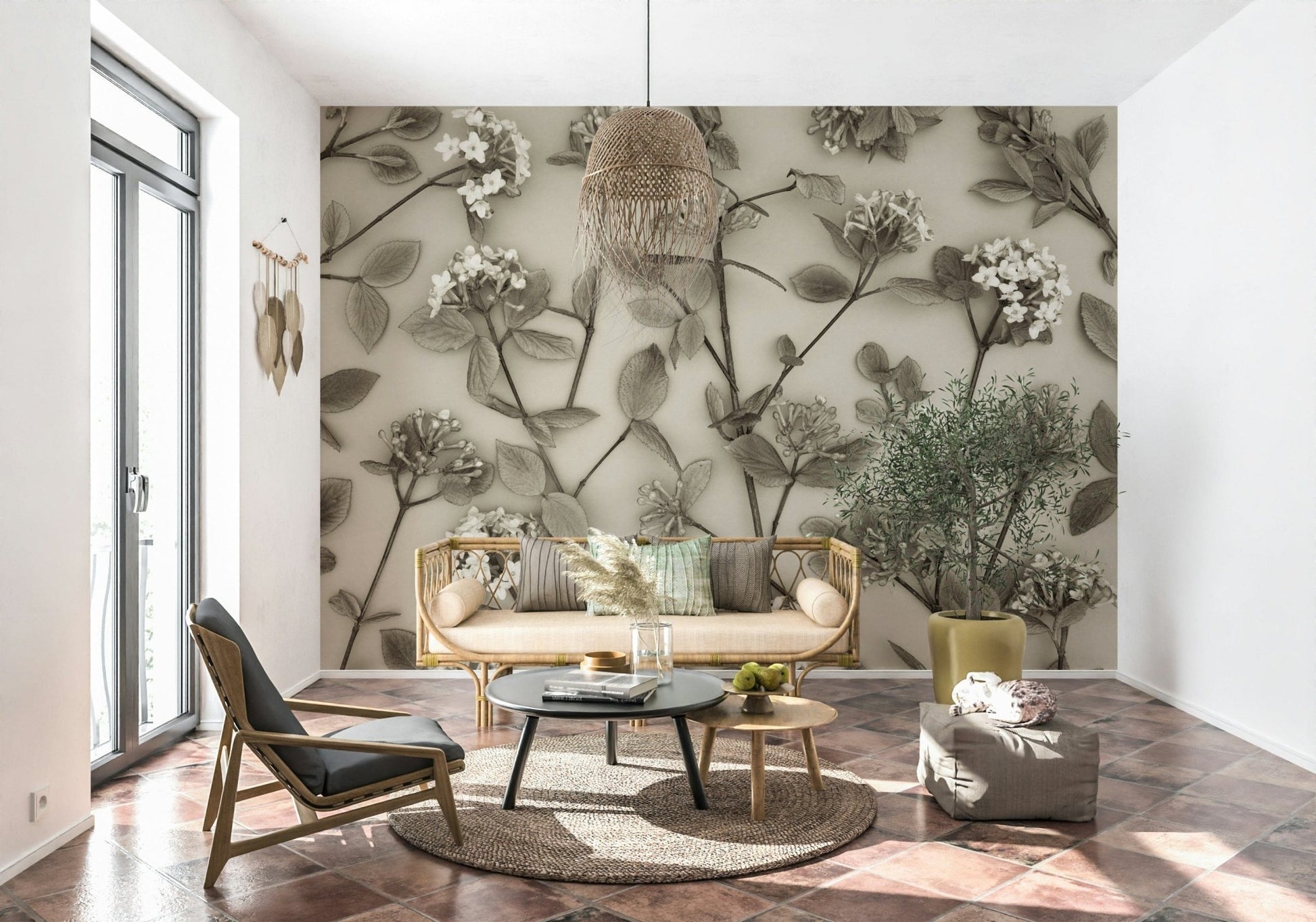 Grey scale bloom branches wall decor, tranquil Delicate Blossoms pattern., GD6700