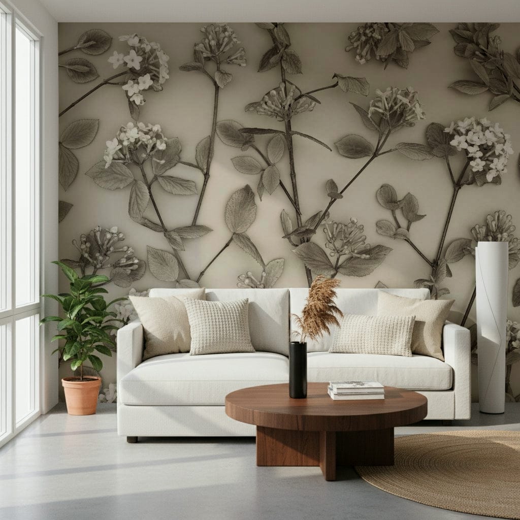 Wall covering Delicate Blossoms of Spring, monochrome detailed art., GD6700