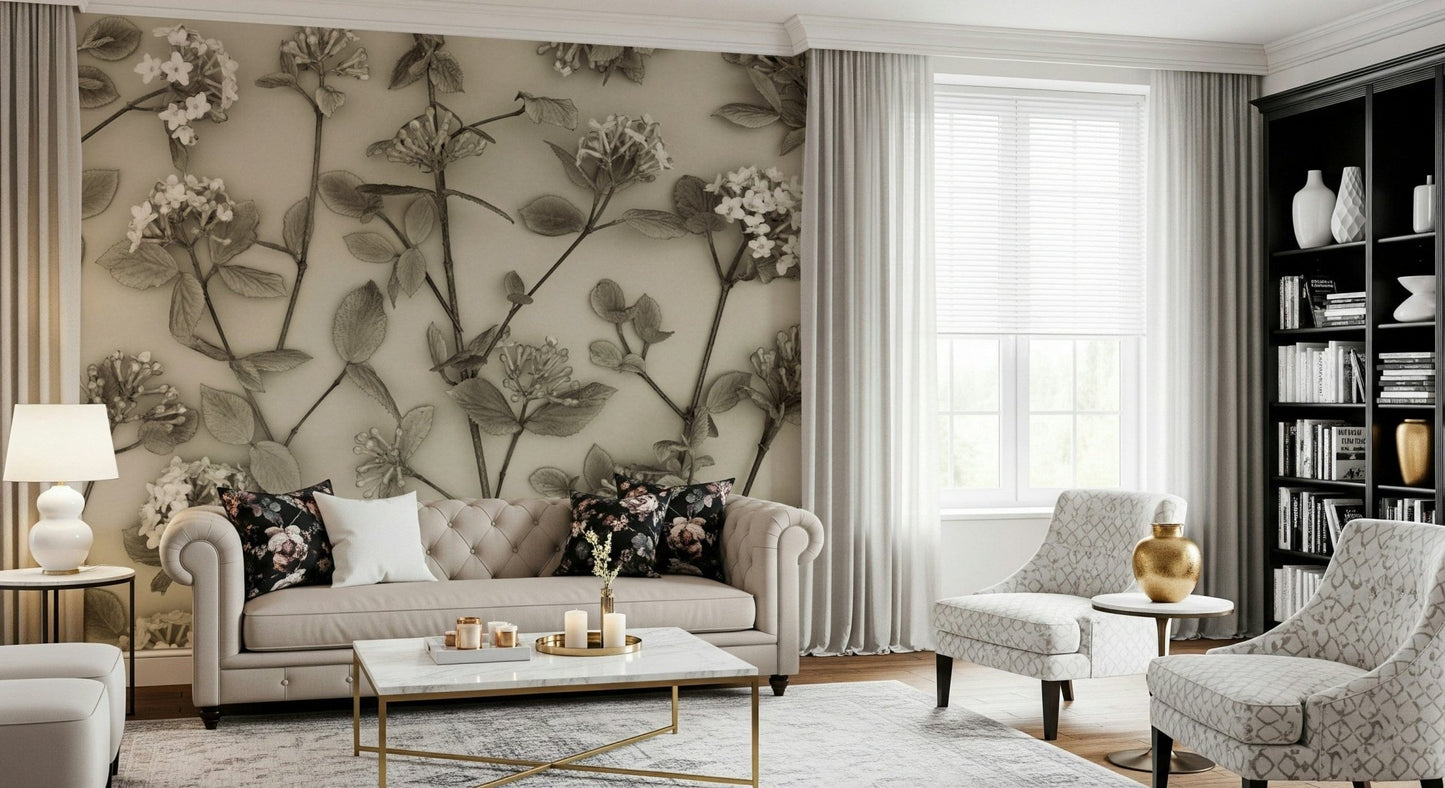 Artistic flower stems Spring time wall mural, beautiful botanical backdrop., GD6700
