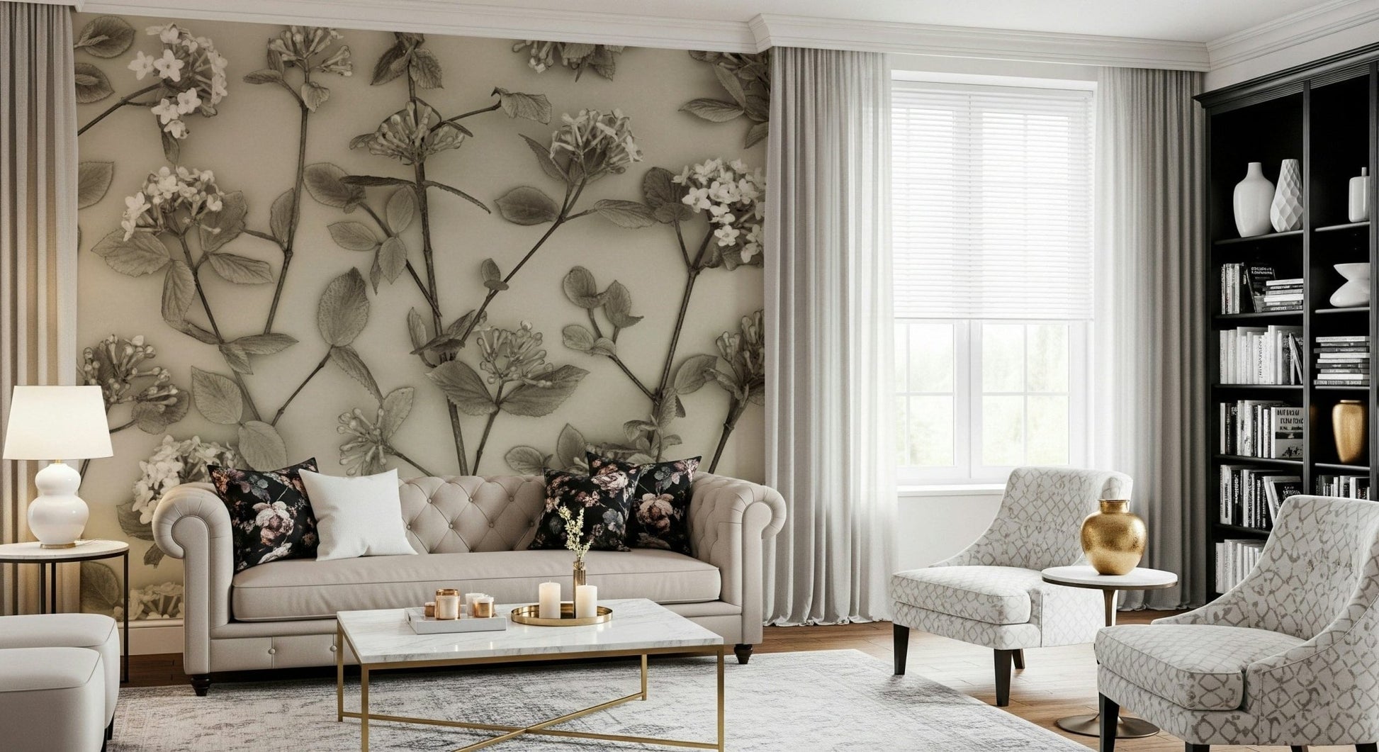 Artistic flower stems Spring time wall mural, beautiful botanical backdrop., GD6700