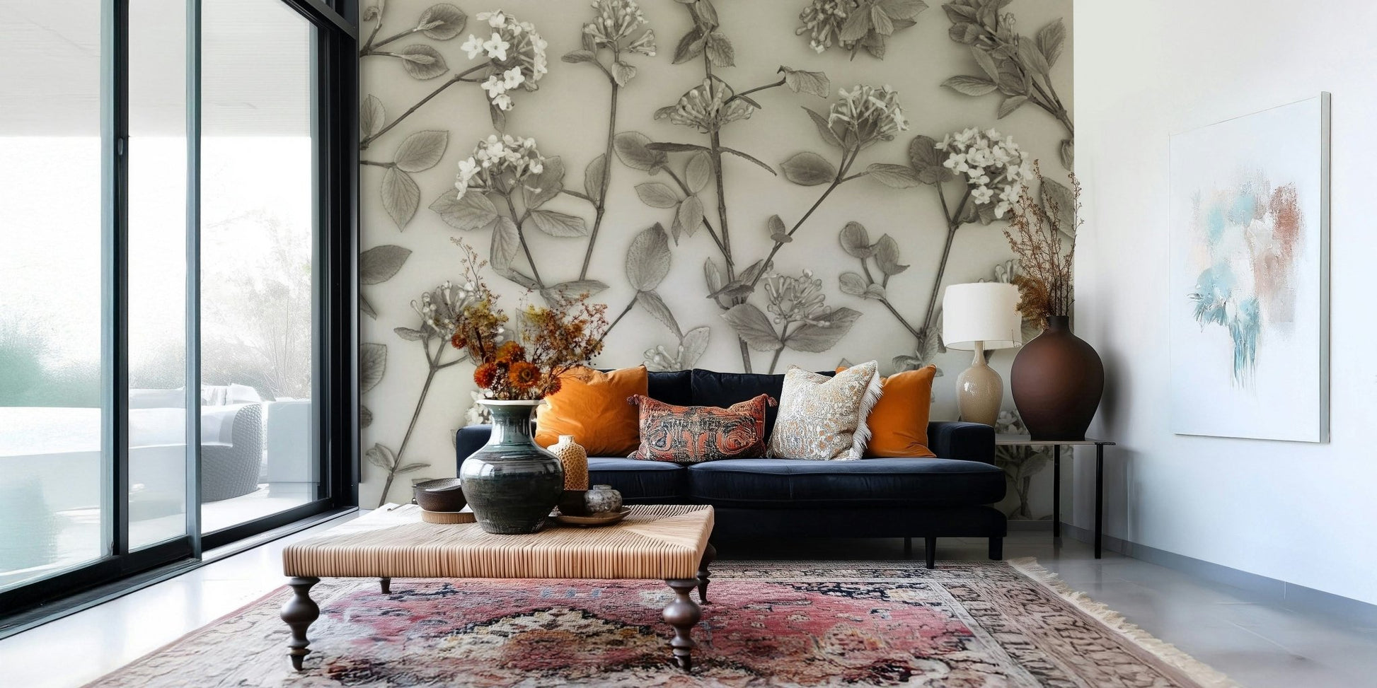 Vintage sepia Blossoms of Spring wallcovering, elegant flowery design., GD6700