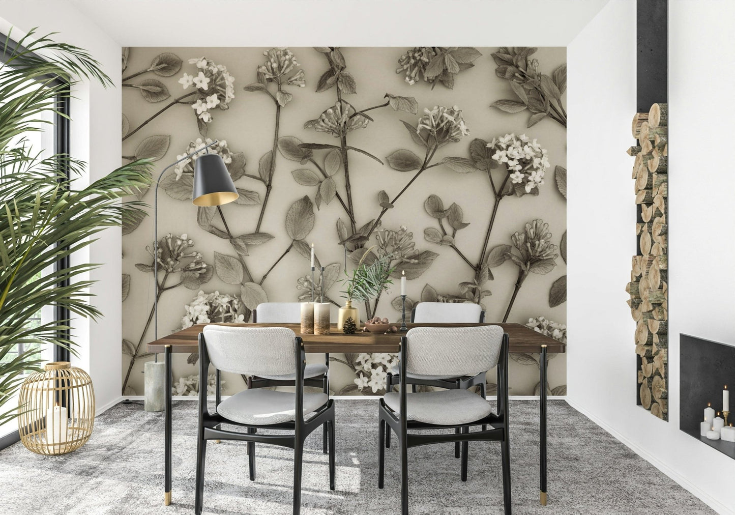 Shades of grey floral display, Blossoms of Spring sophisticated wallpaper., GD6700