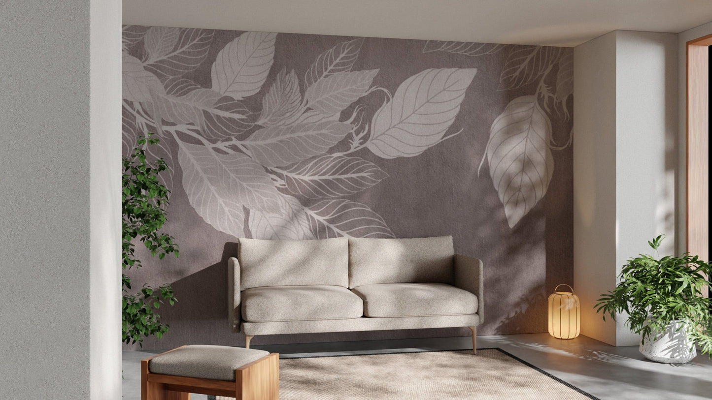 Minimalist delicate leaves wall covering D148
