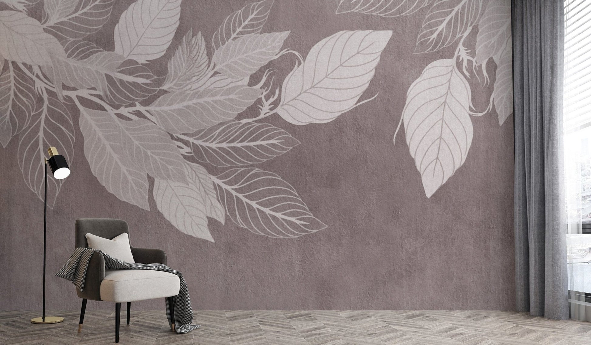 Pastel botanical leaves wallpaper pattern D148

