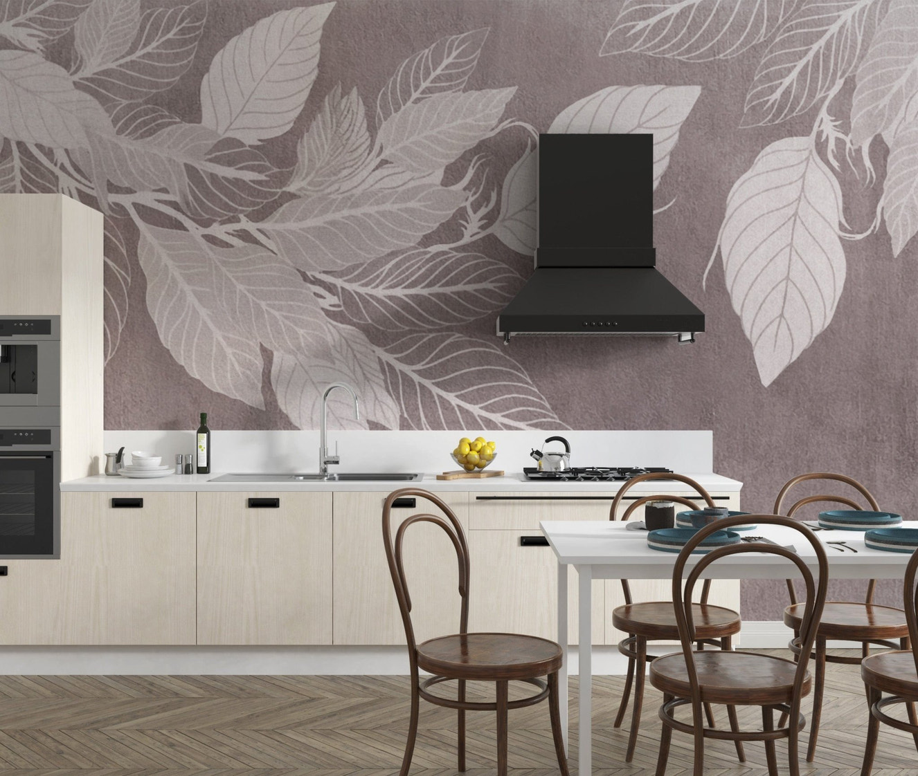 Delicate botanical leaf wallpaper design
