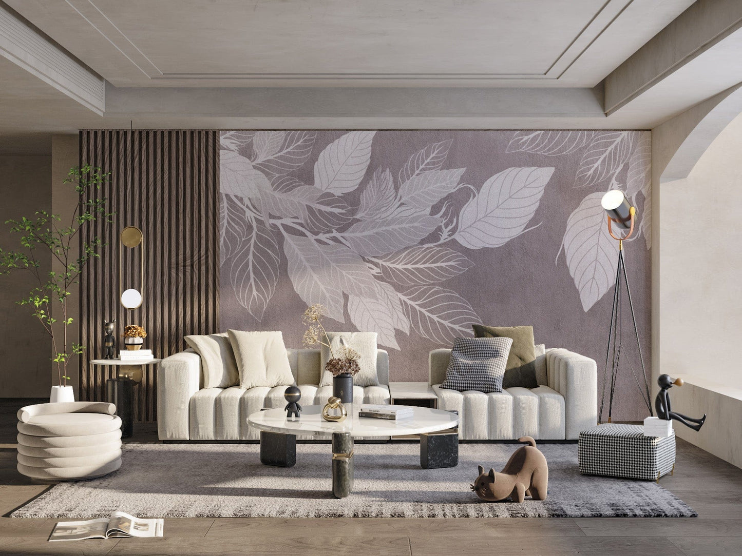 Textured botanical leaf wallpaper design D148
