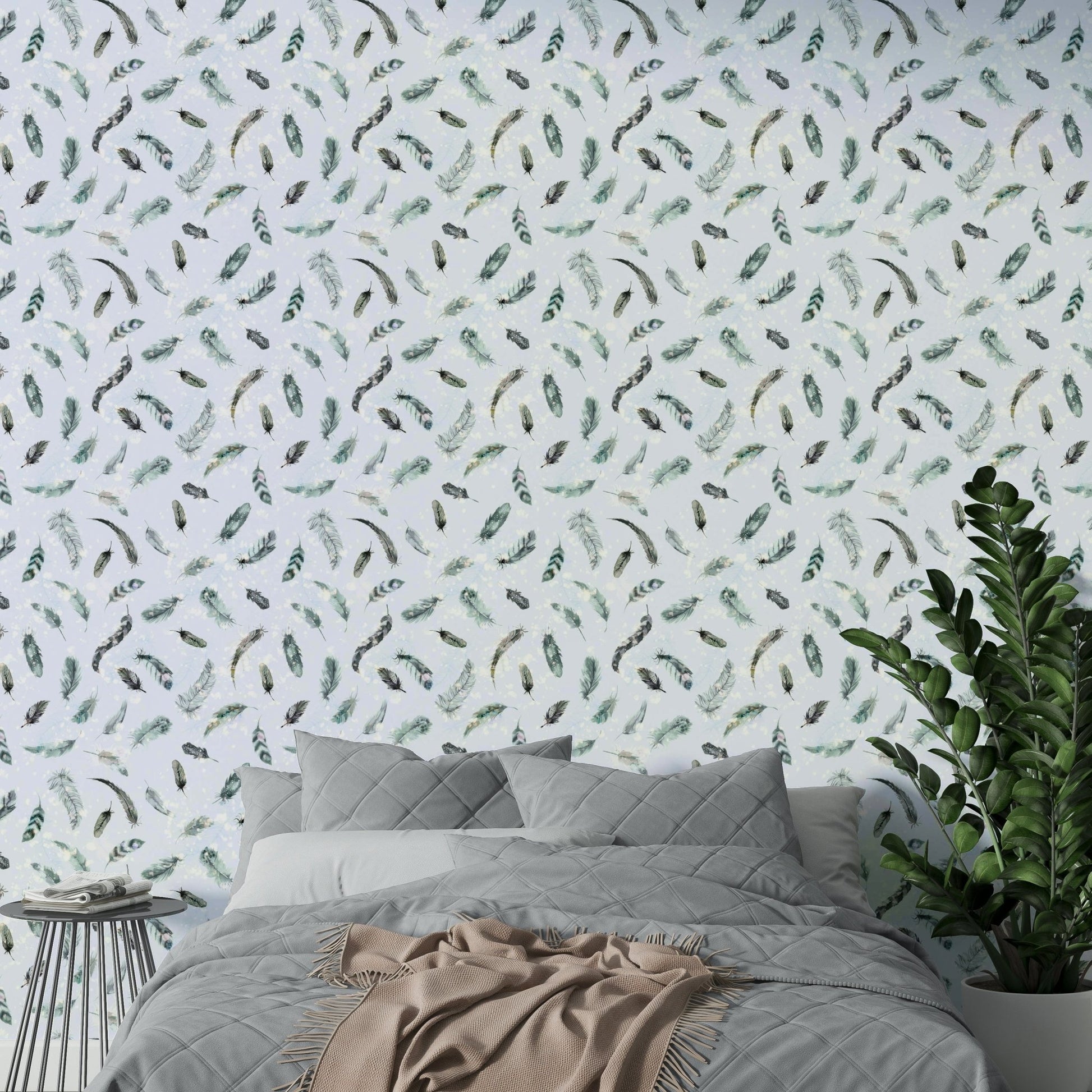 Hand-painted feather wallpaper

