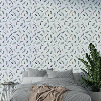 Hand-painted feather wallpaper

