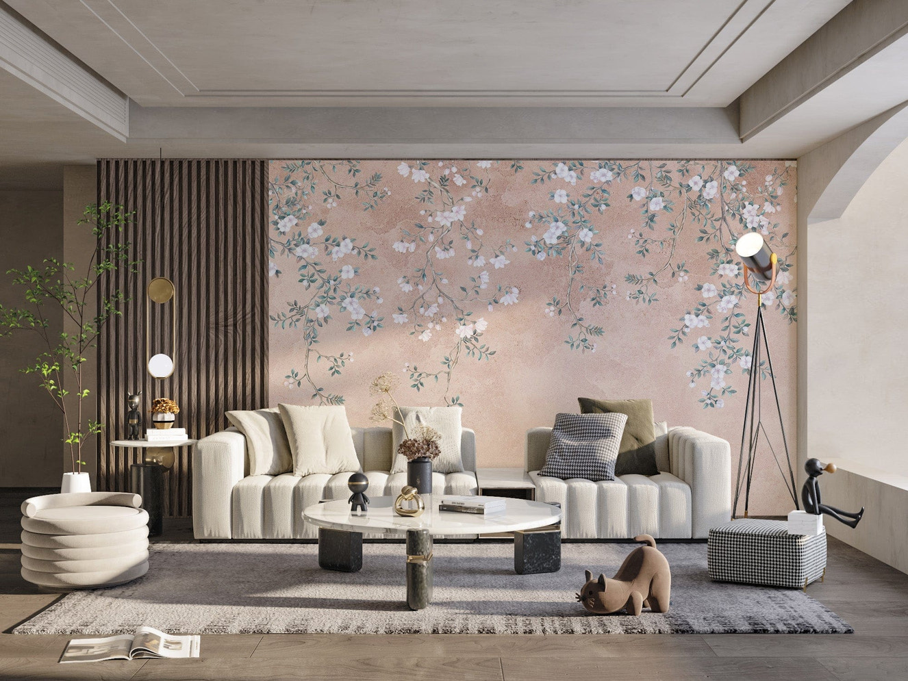 Delicate floral branch wallpaper mural
