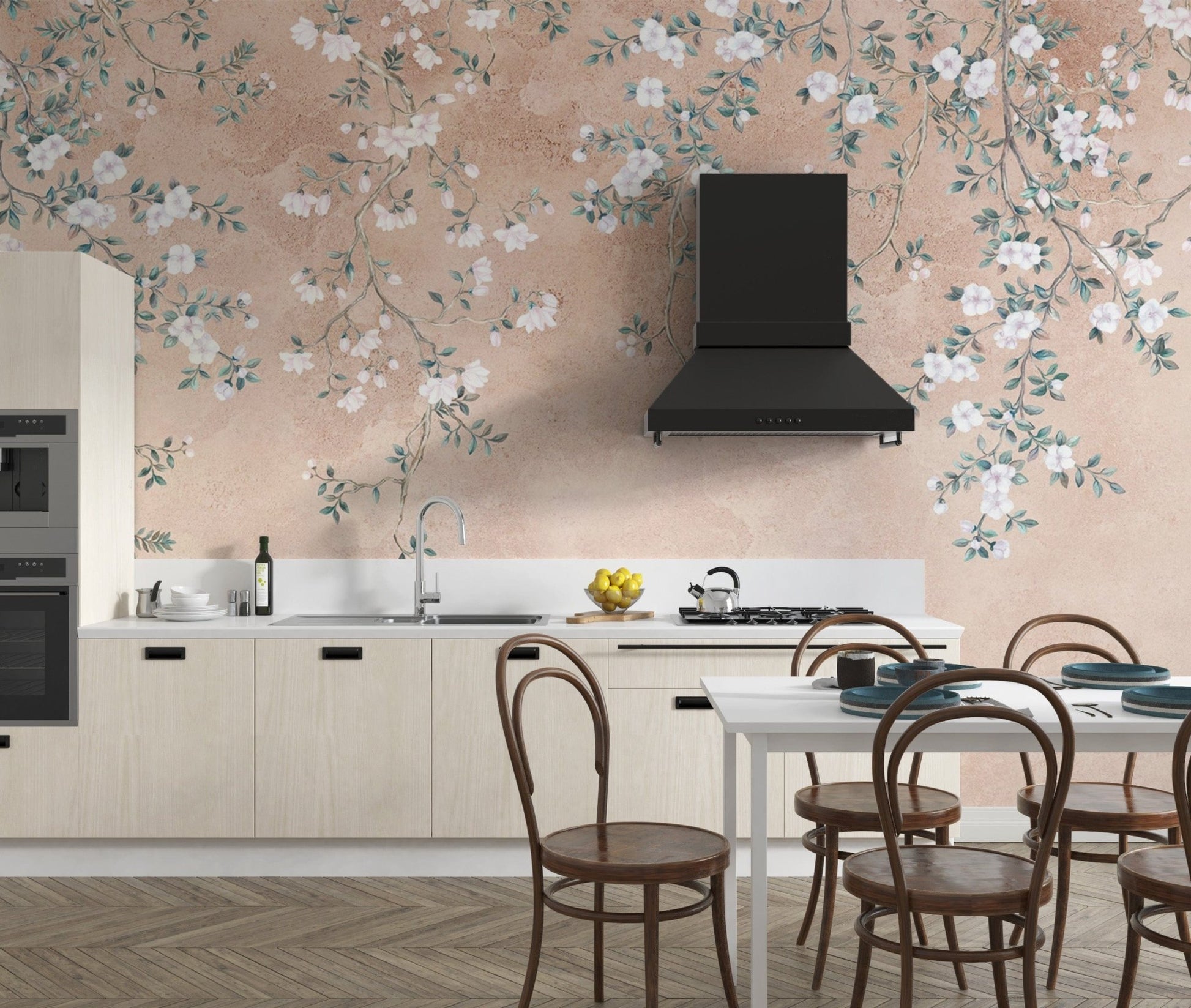 Hand-painted floral branch wall art
