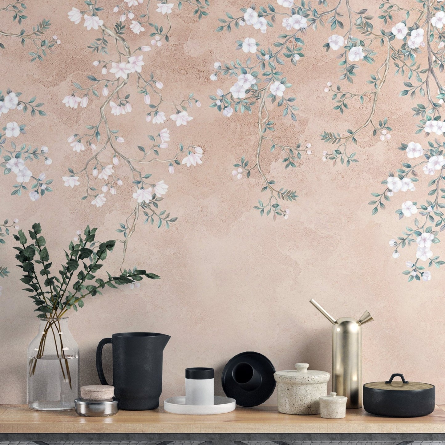 Graceful floral branch wall covering
