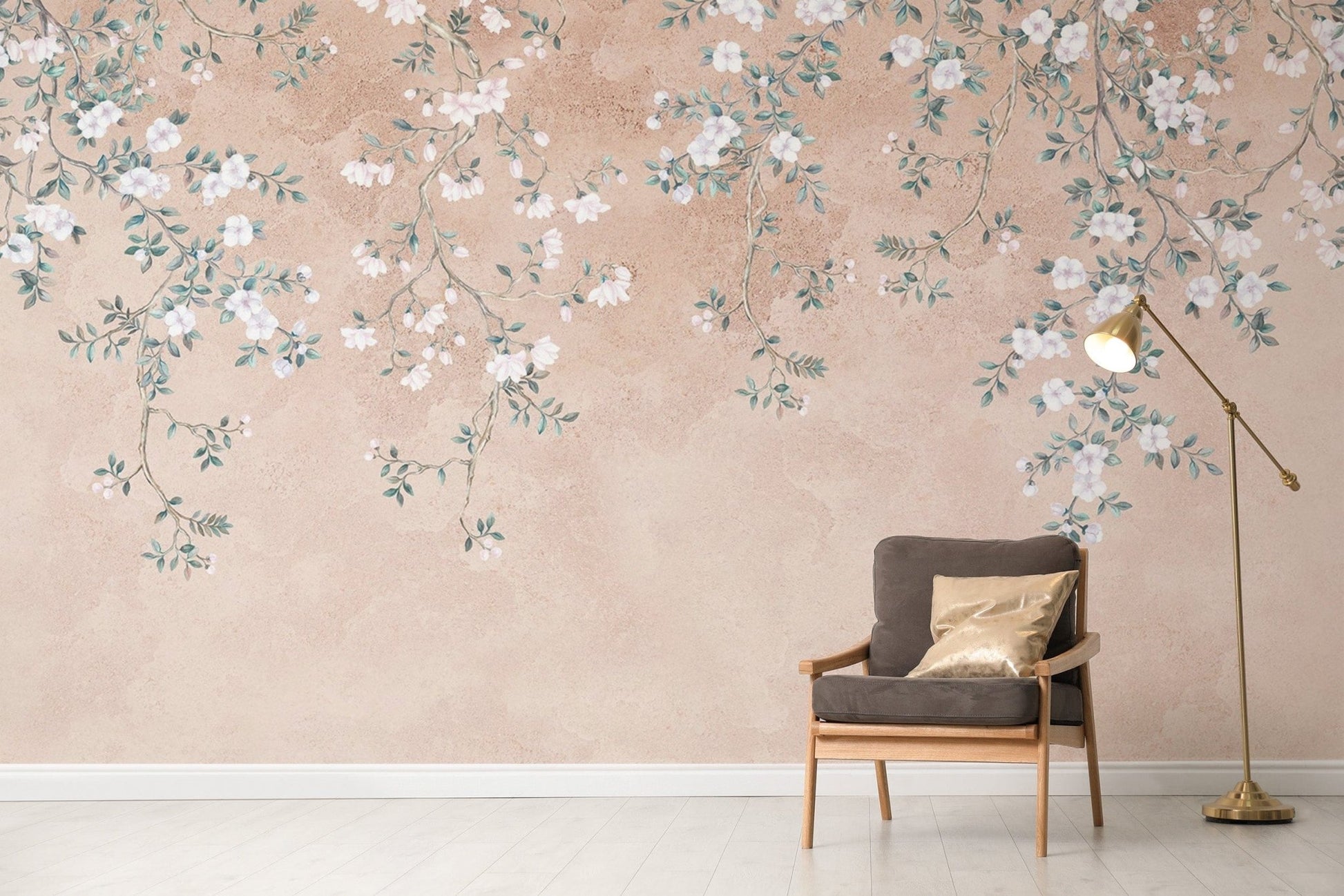 Vintage-inspired floral mural print
