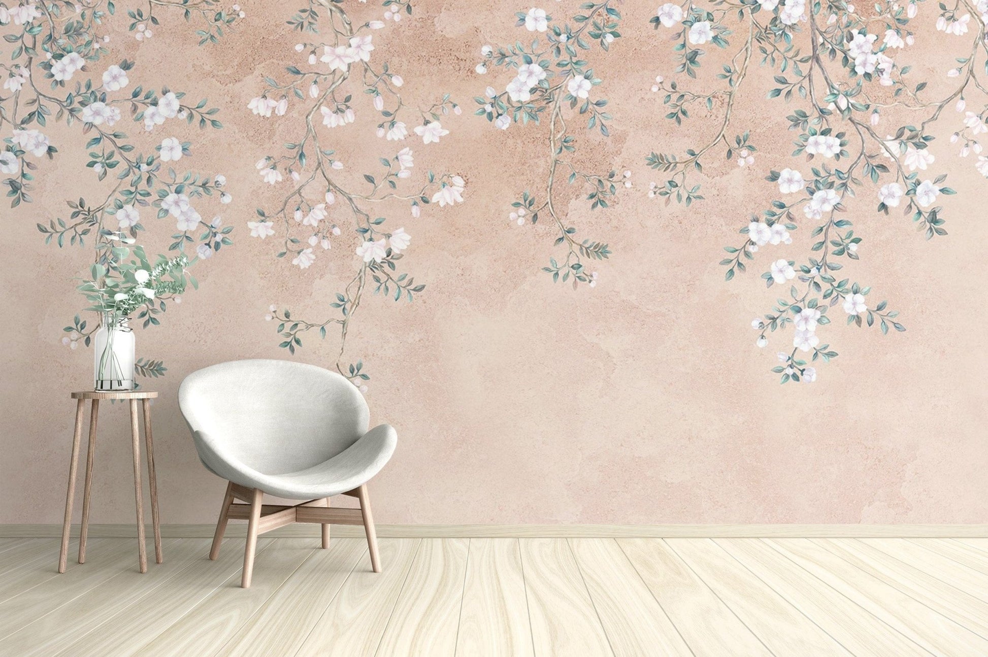 Soft floral branch wallpaper design
