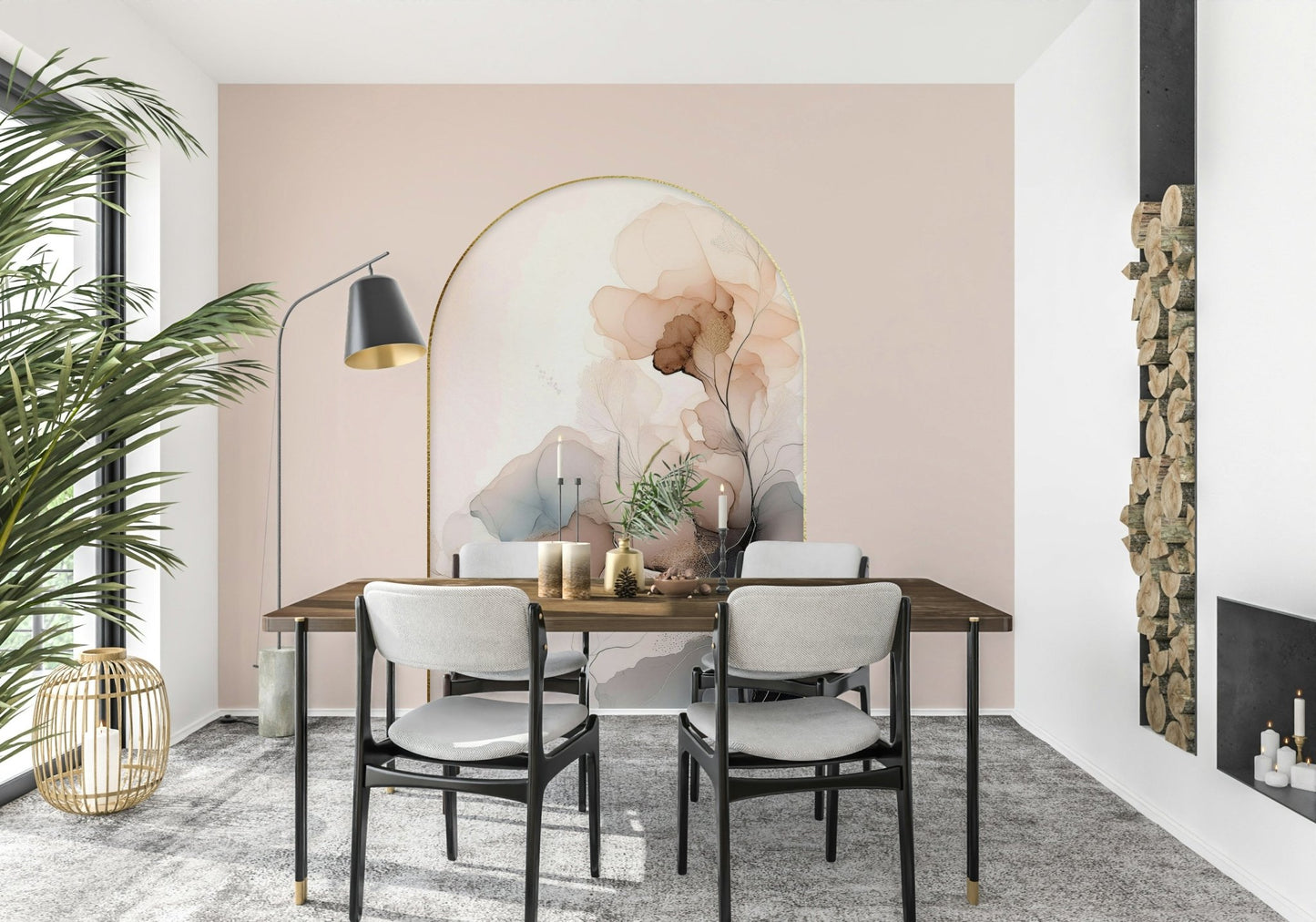 Master suite utilizing the Delicate Floral Mist as serene wallpaper for walls.