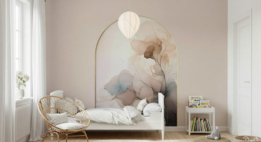 Delicate Floral Mist Wall Mural pattern displayed in a tranquil reading area.