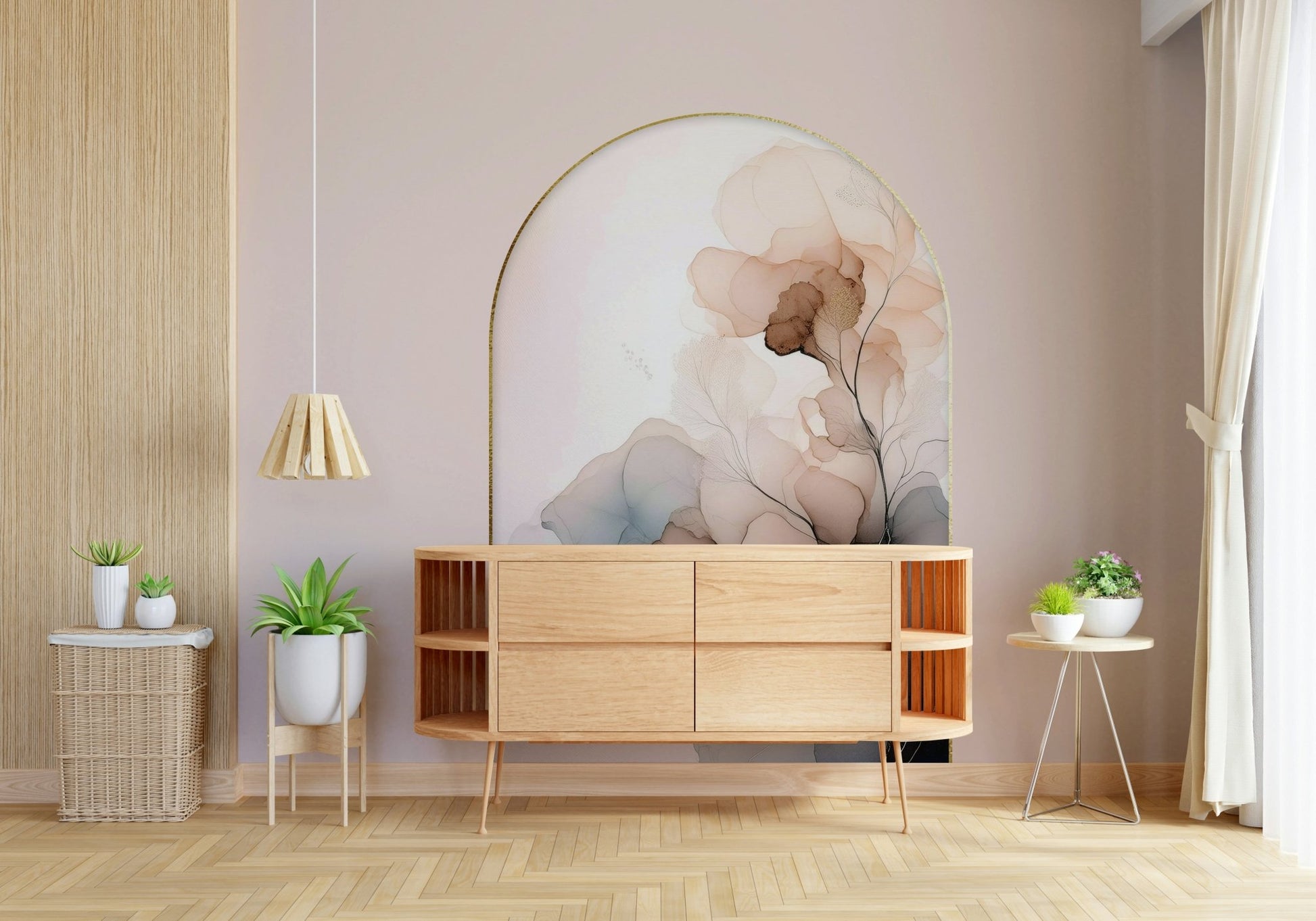 Designer space featuring the captivating Delicate Floral Mist Wall Mural.