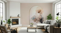 Misty botanical shapes of the Delicate Floral Mist Wall Mural on a bedroom wall.