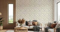 Neutral botanical wall mural featuring ivory petal clusters.