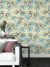 Whimsical floral wallpaper mural with graceful, delicate designs.
