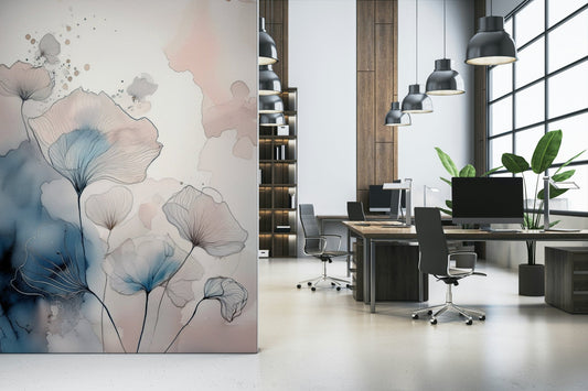 Sunlit living room featuring Delicate Floralscape Wall Mural.