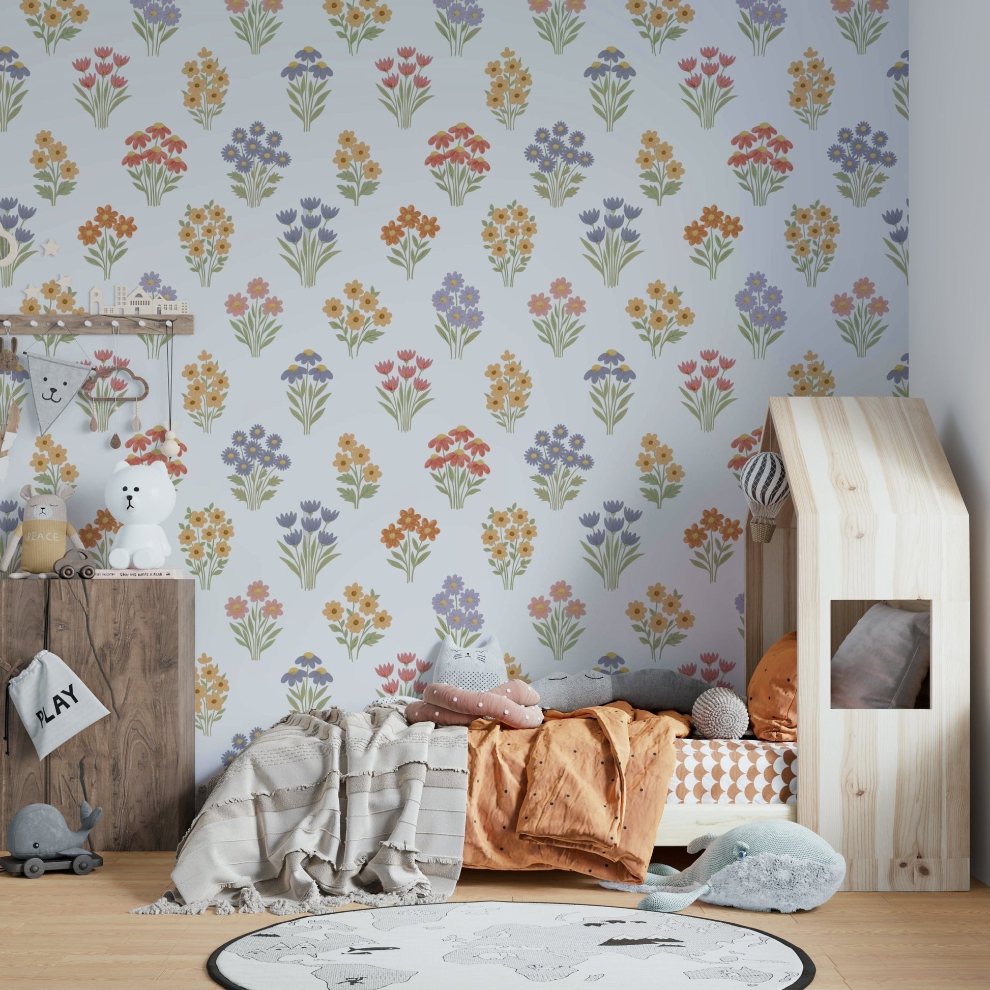 Soft wildflower mural wallpaper with gentle hues

