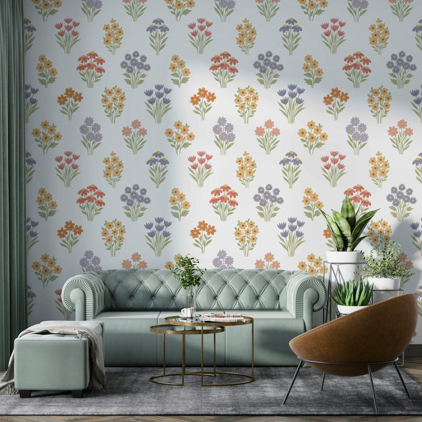 Subtle hand-drawn wildflowers wall mural


