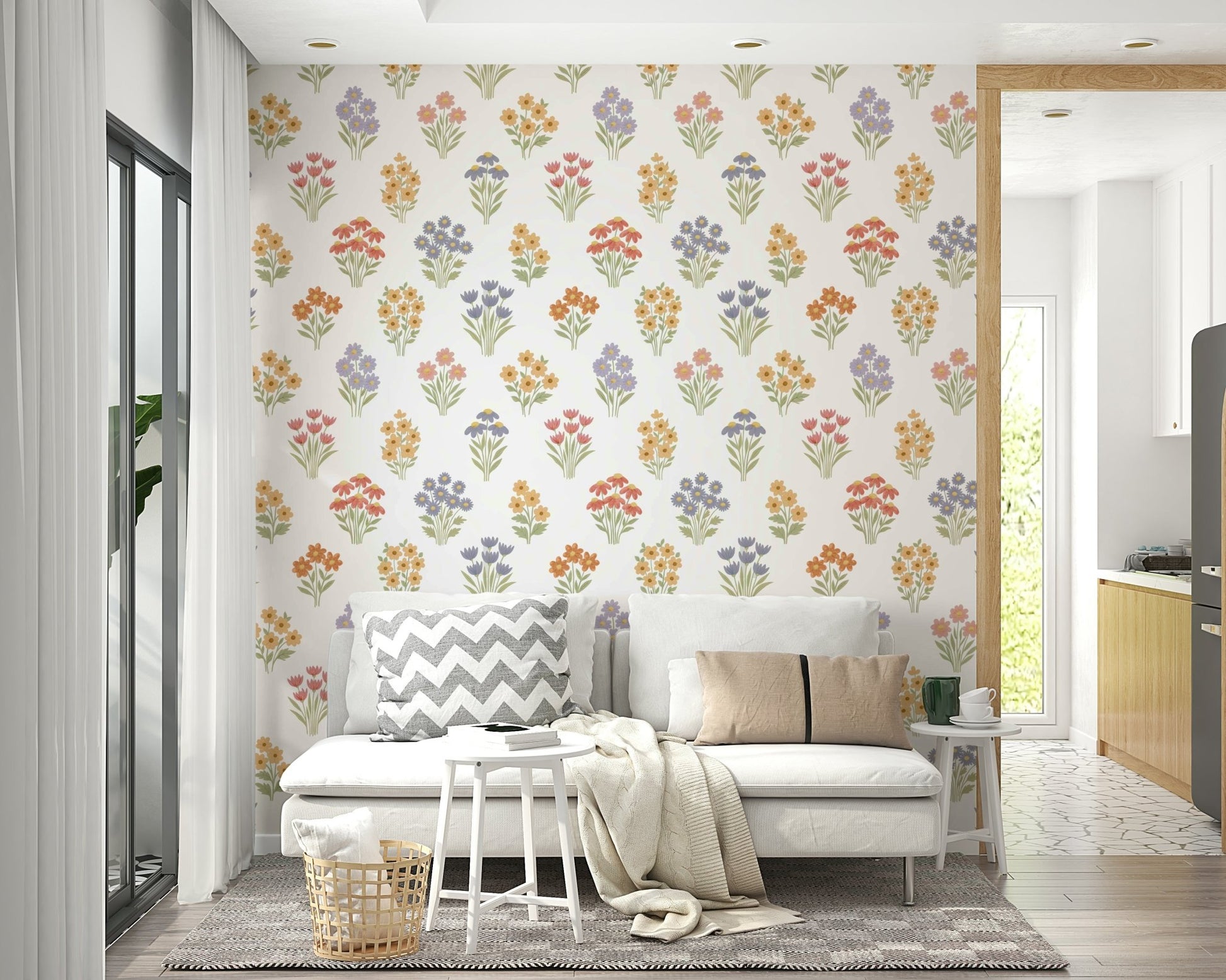 Mural wallpaper with fine wildflower illustrations

